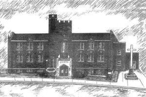 8. Oldenburg Elementary School. Drawing by Clete Hegwood, courtesy of Batesville Primary School. Oldenburg Elementary School