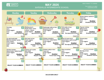 BIS May Lunch Menu